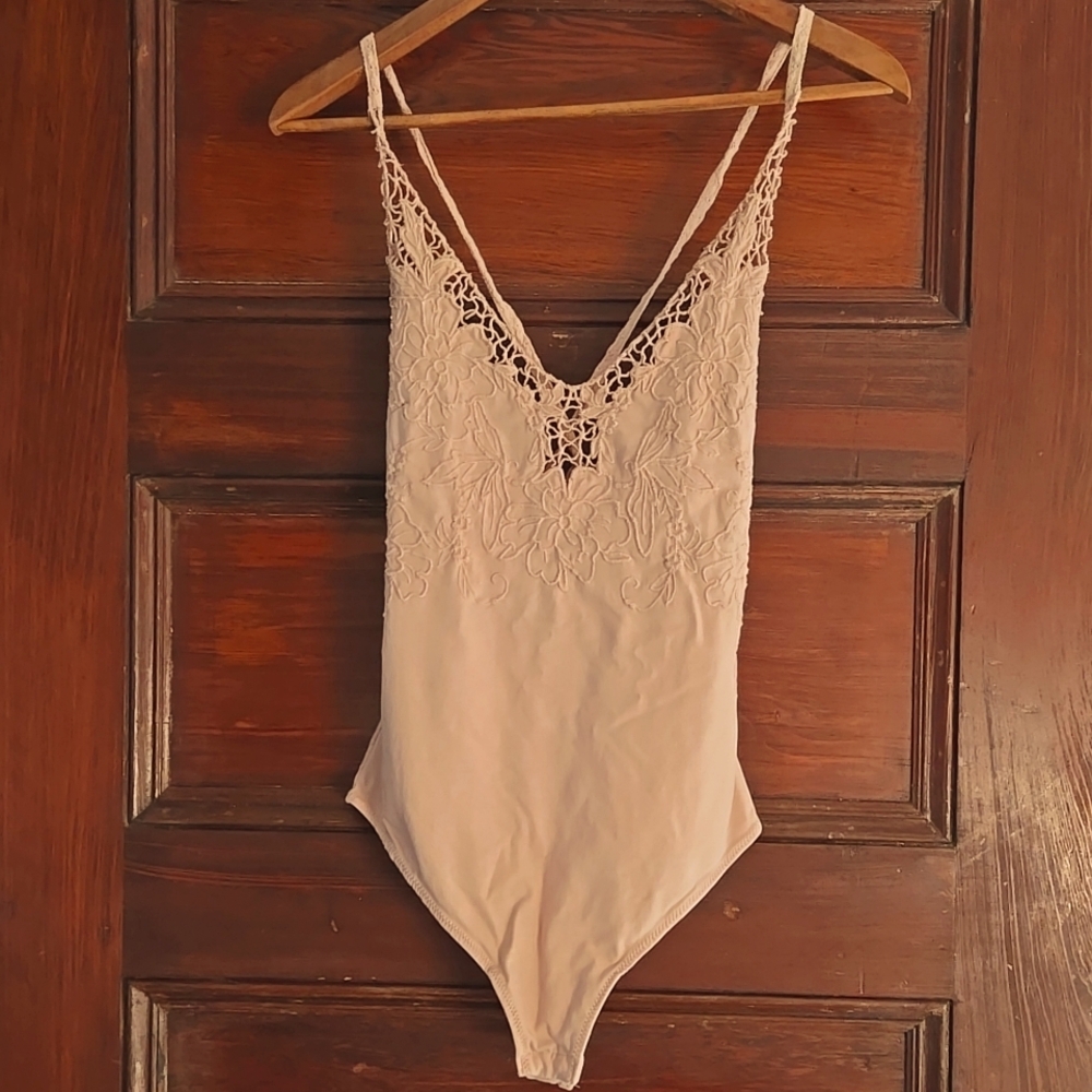 Free People Pink Lace Bodysuit